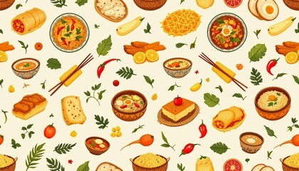 Colorful Indonesian Food Seamless Pattern