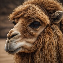Fototapeta premium A close-up of a camel’s face with detailed fur texture.