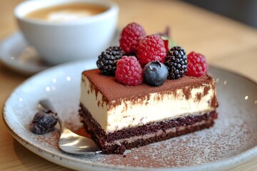 Coffee shop tiramisu dessert berries latte