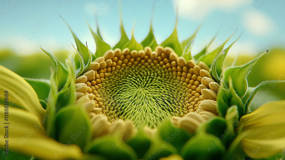 Poster macro image of sunflower center showcasing intricate patterns and details