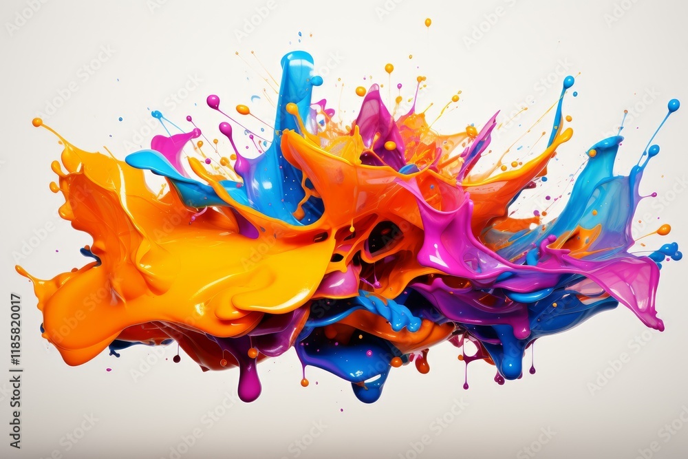 Poster dynamic paint explosion mixing different colors on a white background