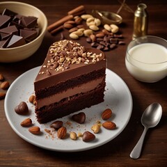 A slice of chocolate peanut cake 