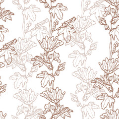 Seamless floral pattern in 2025 colors featuring wildflowers and branches on a transparent background. Hand-drawn mallow and tree leaves make up elements for wedding cards with a mocha mousse print.