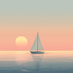Sailboat at Sunset Peaceful Ocean Scene