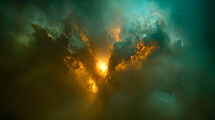 Obraz premium Cosmic Nebula, vibrant colors, interstellar dust clouds, star birth, deep space background, science fiction visuals.