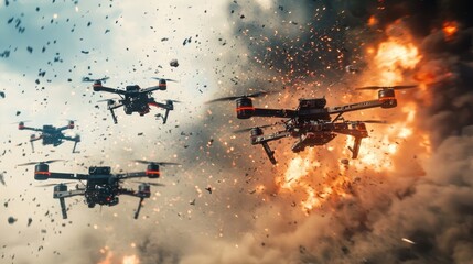 A conceptual portrayal of drone swarms optimizing battlefield strategies.