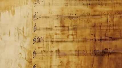 Fototapeta premium Aged Musical Score Sheet Displays Notes and Clefs