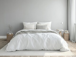 Minimalist Bedroom Design with White Bedding and Grey Accents