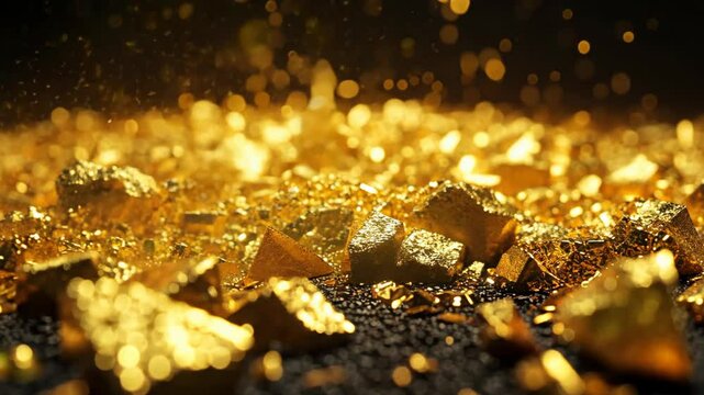 chunk of gold scattered on ground, gold abstract background 