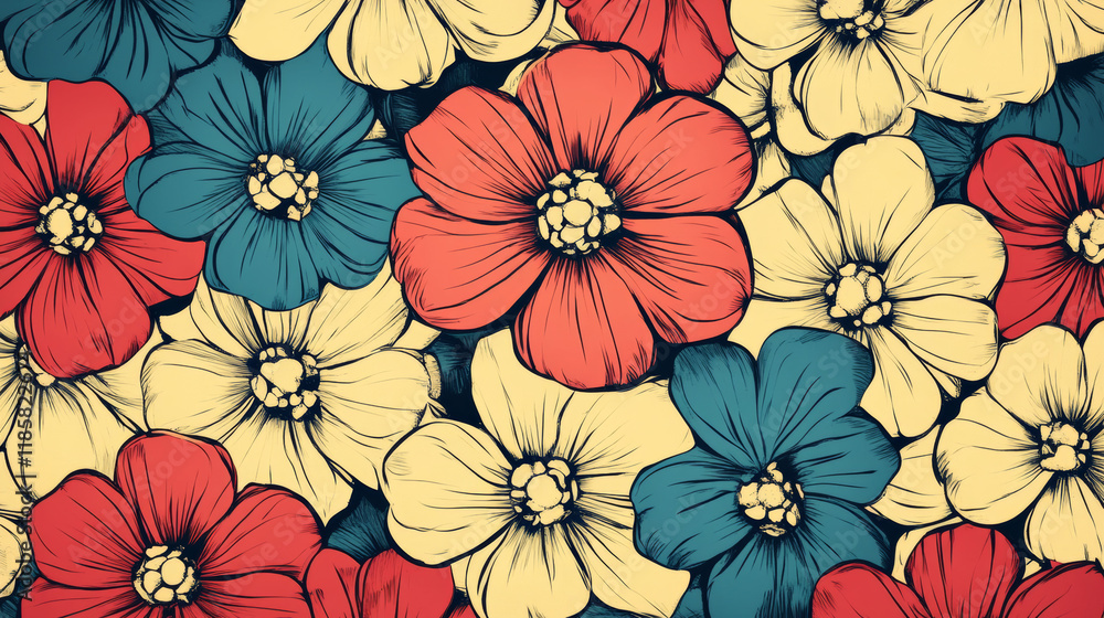 Poster seamless pattern with retro flowers for wallpaper or background design. jpeg version also available 