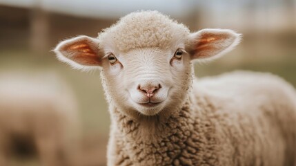 Adorable lamb staring at the camera, close-up.