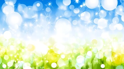 Obraz premium Spring Meadow Bright Bokeh Background Green Grass Summer Sky