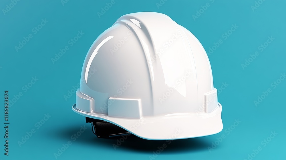 Poster white hard hat is sitting on a blue background. the hat is the only object in the image