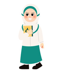 Islamic School Student Smiling Girl Student with Al Qur'an