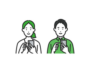 スマホを操作する男女セット
