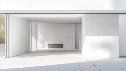 3d rendering of white modern house with garage entrance, Minimal architecture.