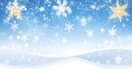 Winter Wonderland  Snowflakes Falling on Blue Sky Background