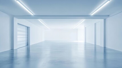 3d rendering of white modern house with garage entrance, Minimal architecture.