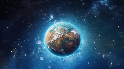 Obraz premium Stunning View of the Entire Globe from Outer Space Against a Starry Background with Bright Solar Flare Effects and Cosmic Features