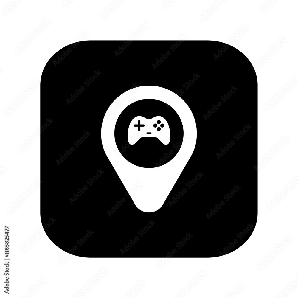 Poster arcade game center location icon or arcade game center location symbol isolated on transparent backg
