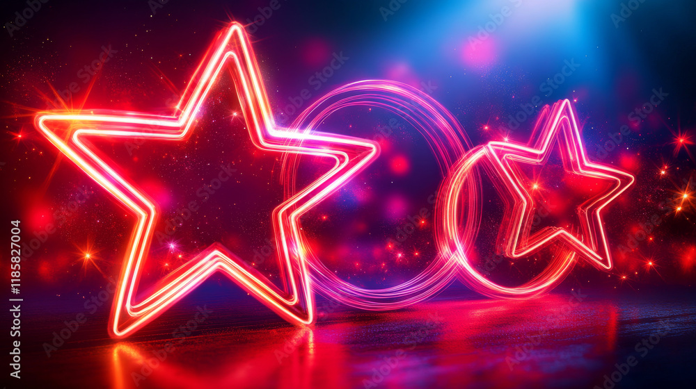 Aufkleber abstract red light rings or sparkling and shining neon circles with luminous glitter sparks. magic b
