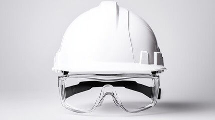 Fototapeta premium White hard hat with safety glasses on top.