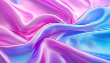 Obraz premium Iridescent silk-like fabric with flowing pastel colors pink purple and blue shimmering with a glossy finish creating a dreamy abstract texture