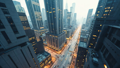 Obraz premium top view photo of an office building, many buildings