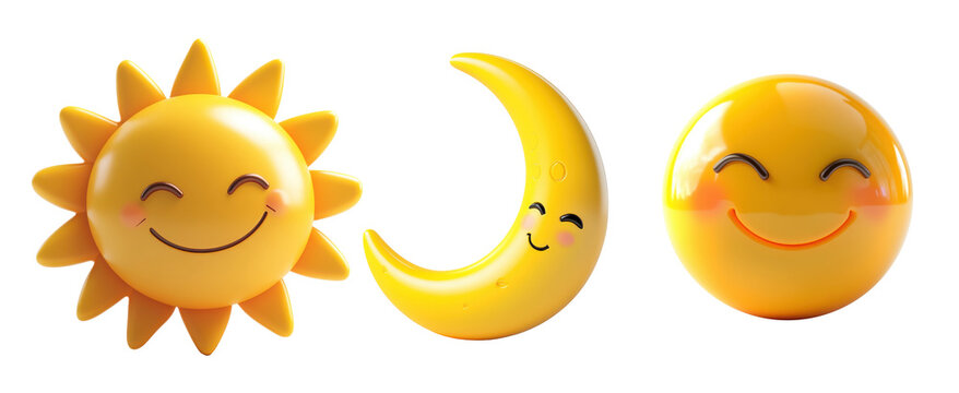 Happy Sun and moon Cartoon 3D Render.