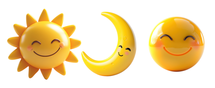 Happy Sun and moon Cartoon 3D Render. - Powered by Adobe