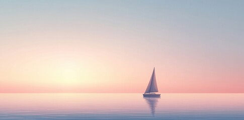 Fototapeta premium Serene sailboat at sunset on calm ocean waters