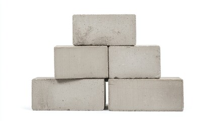 Stack of Five Gray Concrete Bricks Isolated on White Background for Construction and Building Projects