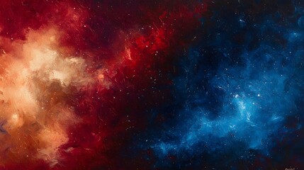 Fototapeta premium Abstract Cosmic Nebula Painting Red Blue and Gold Hues
