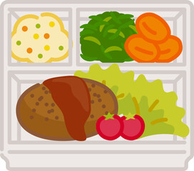 シンプルでかわいいお弁当アイコン：ハンバーグ弁当