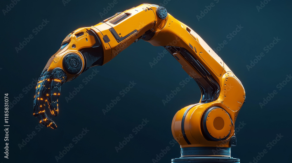 Poster welder robotic arm isolated industrial machine computer. vector welding technology automation, engin