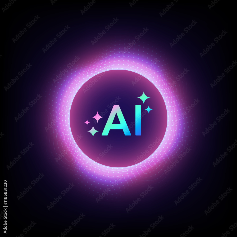 Poster ai generate logo, artificial intelligence hud circle glowing icon and stars vector design , innovati