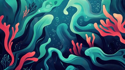 Abstract Underwater Scene with Coral and Seaweed