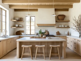Light Wood Kitchen Island With Farmhouse Style Design