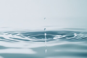 Water drop falling, ripples, studio, calm background, purity