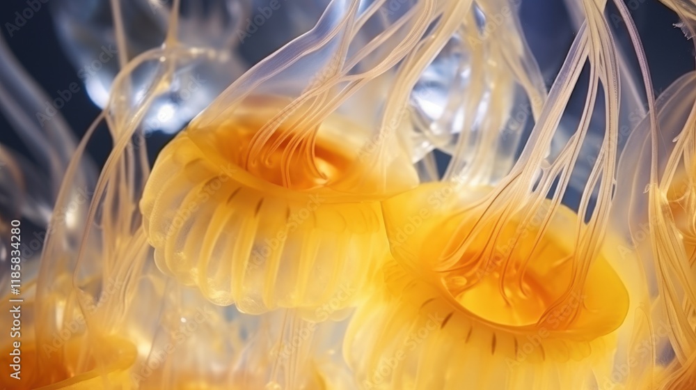 Poster beautiful abstract background of super macro closeup of jellyfish, capturing intricate details and v