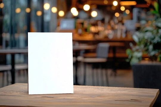 Stand Mock up Menu frame tent card blurred background design key visual layout.