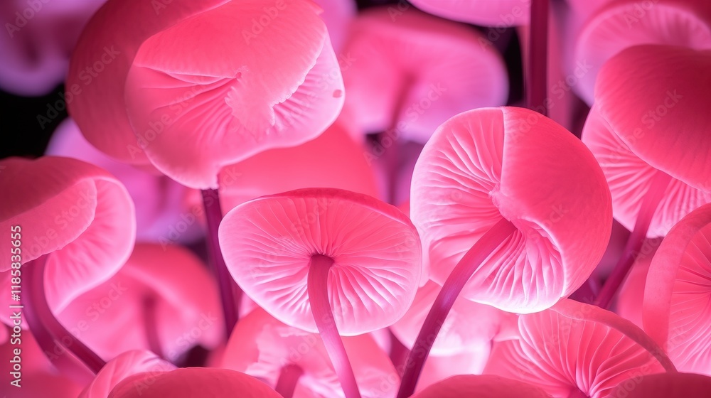 Poster beautiful abstract background featuring macro shot of pink mushrooms in soft light with delicate sha