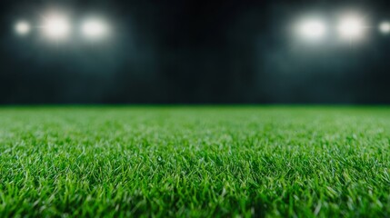 Night Stadium Green Grass Field Close-up Composition, Stadium Lights, Sports Concept, soccer, football football, sports photography