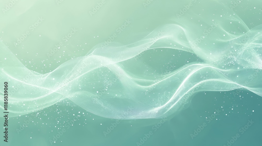Poster ethereal soft abstract background with flowing waves and light particles