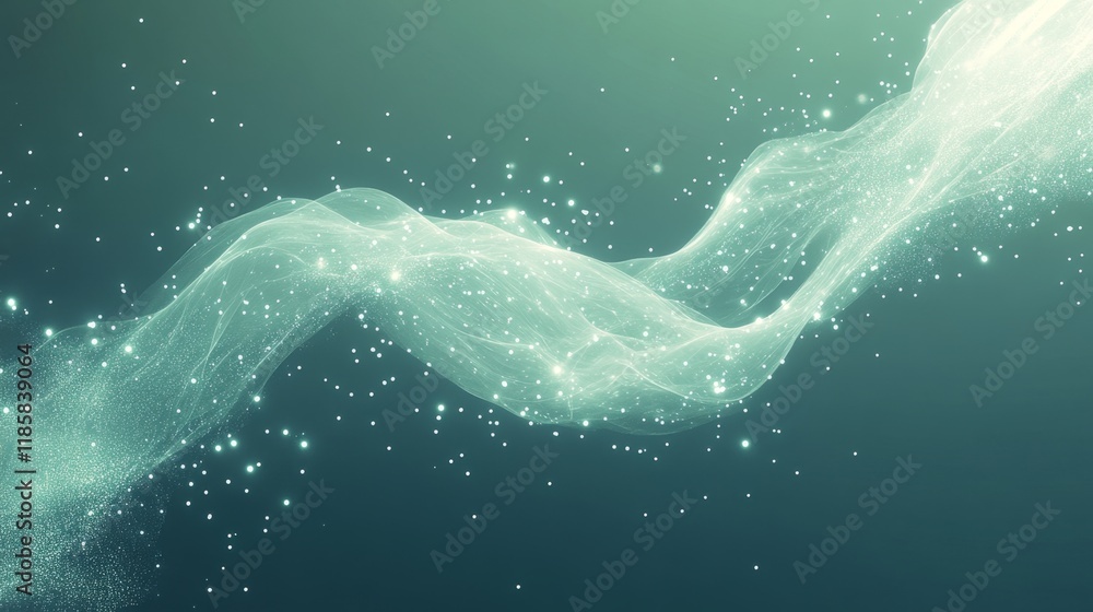 Poster Ethereal Flow of Light and Glittering Particles in Soft Colors