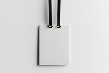 Blank white ID badge hanging, minimalist background, mockup