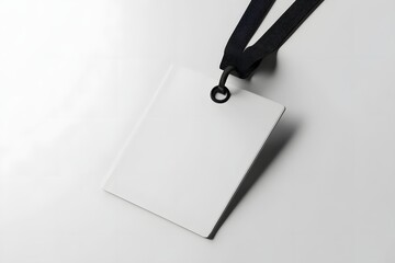 Blank white tag, black ribbon, bright background, mockup