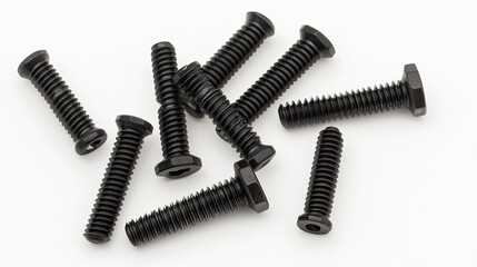 Close-Up of Black Hex Bolts on White Background for Industrial and Construction Use