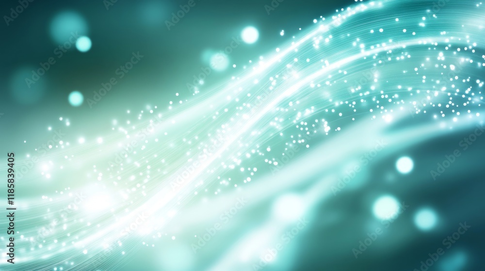 Poster ethereal soft light waves with sparkles in blurred background