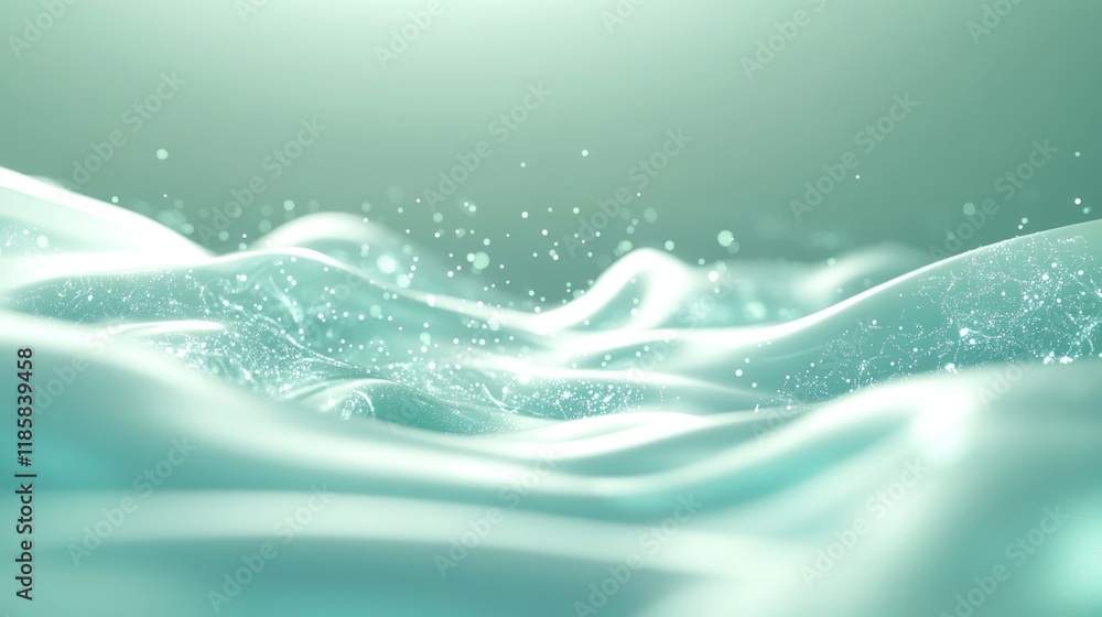 Poster smooth wavy texture with sparkling water drops in soft light
